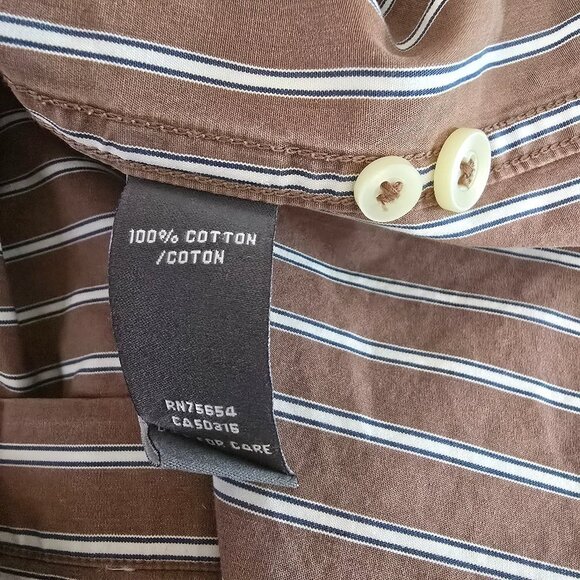 ABERCROMBIE AND FITCH MENS BUTTON DOWN LONG SLEEVE COCOA & WHITE STRIPE XL - Picture 6 of 7
